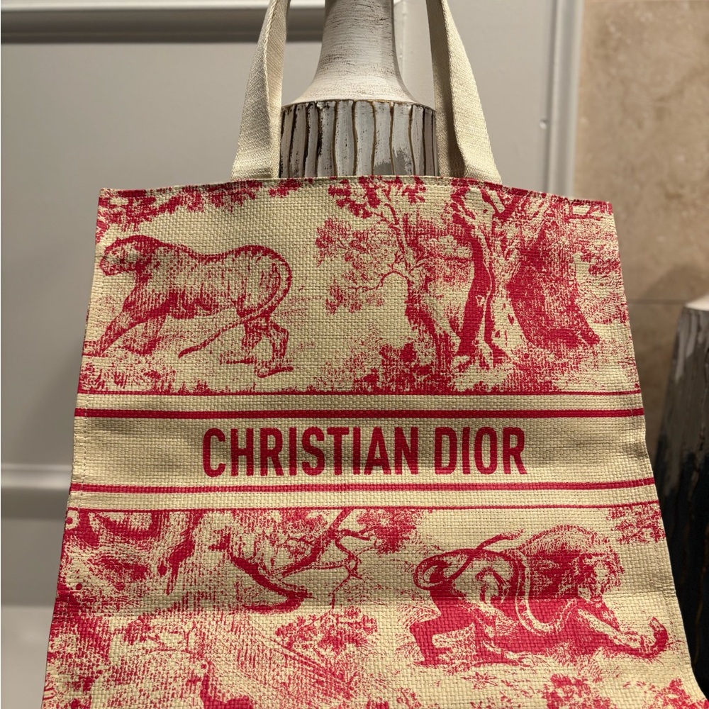 Christian Dior Red and Cream Tote Bag